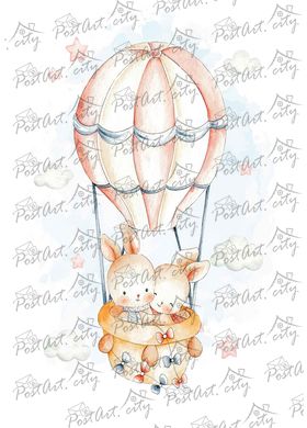 Bunnies on a hot air balloon