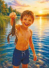 Postcard "Boy fishing" (26-1) (AI)
