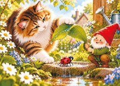 "Cat and Gnome" Postcard (26-1)