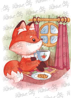 Fox with coffee