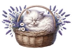 Kitten in a basket (4) (designer paper, silver)