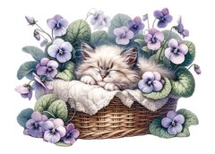 Kitten in a basket (11) (designer paper, silver)
