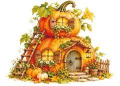 "Pumpkin Houses" Postcard (26-2)