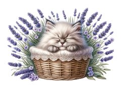 Kitten in a basket (15) (designer paper, silver)