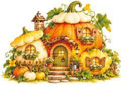 "Pumpkin Houses" Postcard (26-5)