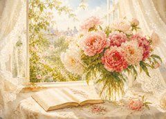 "Flowers on the Windowsill" Postcard