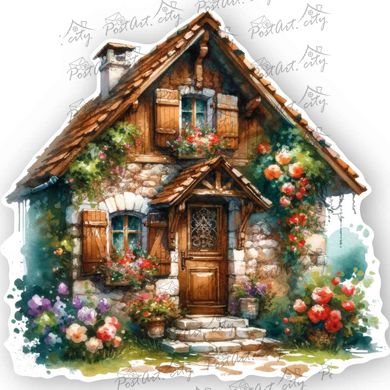 Figure postcard "House in flowers" (24-3)